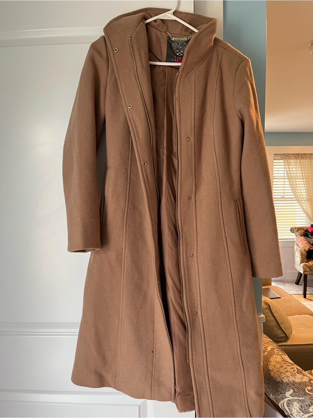 Vince Camuto Women's Camel Hooded Wool Trench Coat
